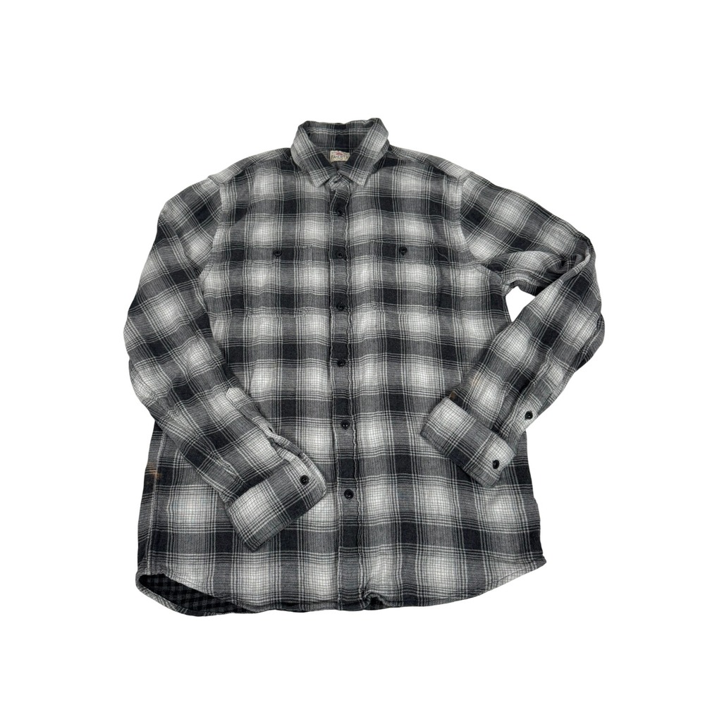 Faherty Brand Mens Black White Plaid Flannel Shirt Grunge Indie Sleaze Large